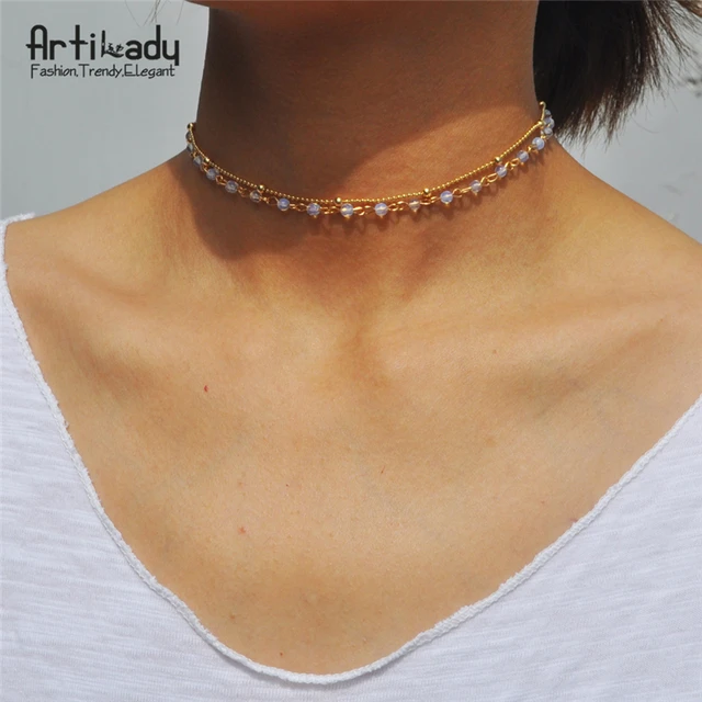 Artilady layered choker opal stone beads chokers necklaces for women jewelry gif Artilady layered choker opal stone beads chokers necklaces for women jewelry gif