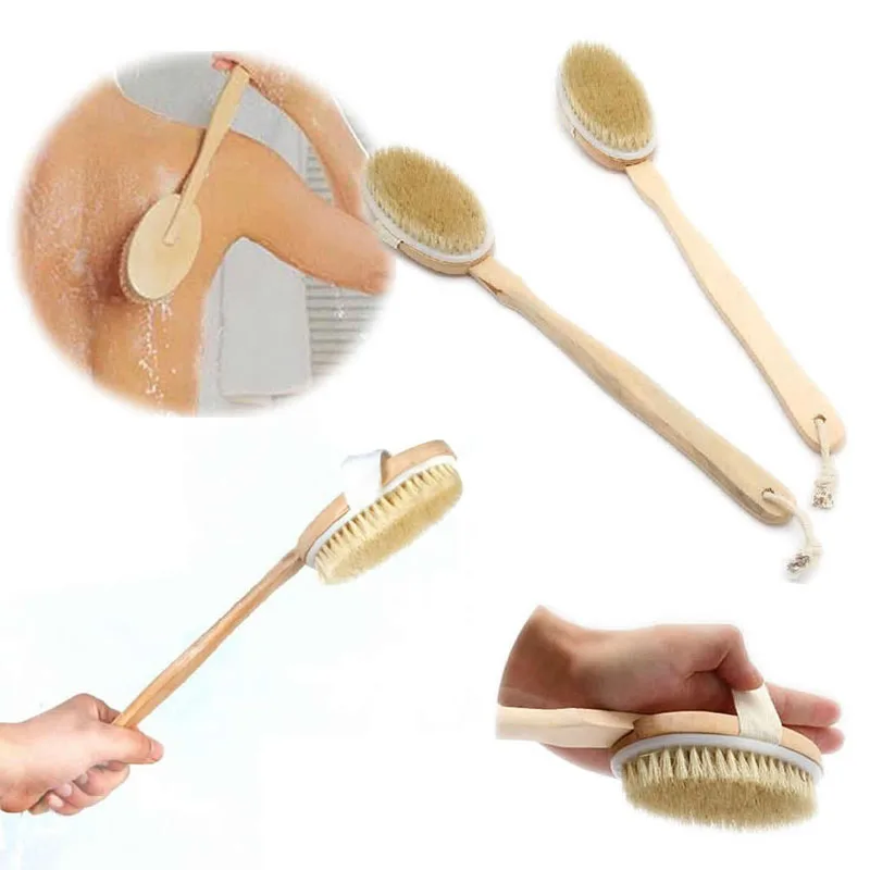1 X Detachable Grip Handle Wooden Shower Body Brush for Dry Skin