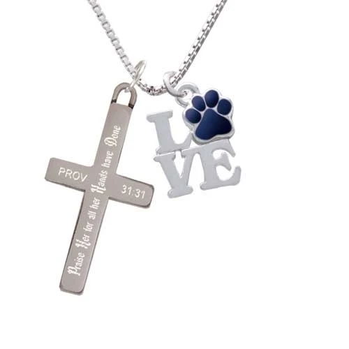 Love with Navy Blue Paw - Praise Her - Cross Necklace (1)