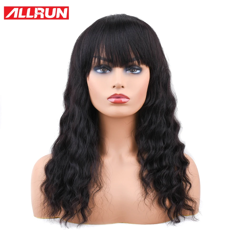Human Hair Wigs With Bangs Malaysia Romance Ocean Wave Brazilian Human Hair Wigs Non-Remy Hair Short Machine Wig Low Ratio Alrun