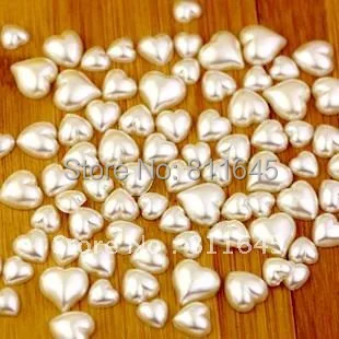 

Free shipping Mixed size Heart Shape Ivory ABS imitation Pearl beads Non Hotfix Flatback Pearls For Wedding Clothing Decorations
