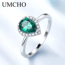 UMCHO Green Emerald Gemstone Rings for Women Halo Engagement Wedding Promise Ring 925 Sterling Silver Party Romantic Jewelry leige jewelry natural green amethyst ring cushion cut engagement promise rings for women green gemstone fine jewelry