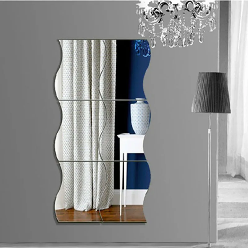 3 Pcs Wave 3D Crystal Mirror Wall Sticker for Bedroom Bathroom Living