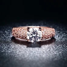 Фотография Vintage Anillos Round 18K Rose Gold Plated CZ Diamond Fine Jewelry Ring For Women Engagement Wedding Rings Bague Bijoux QK003