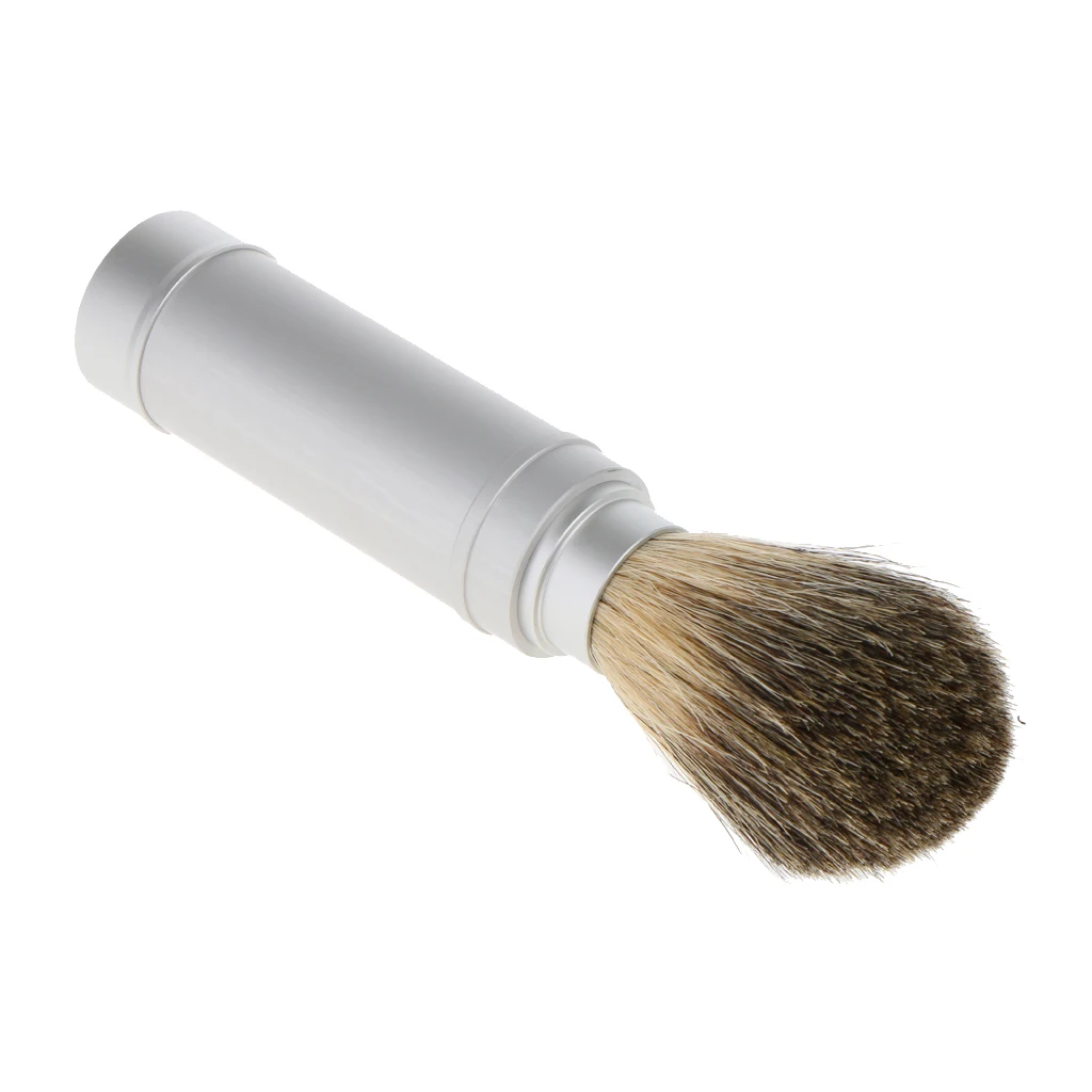 Silver Shaving Brush in Travel Tube Beard Moustache Full Size Shave Brush Tool in Aluminum Metal Tube Case Lightweight