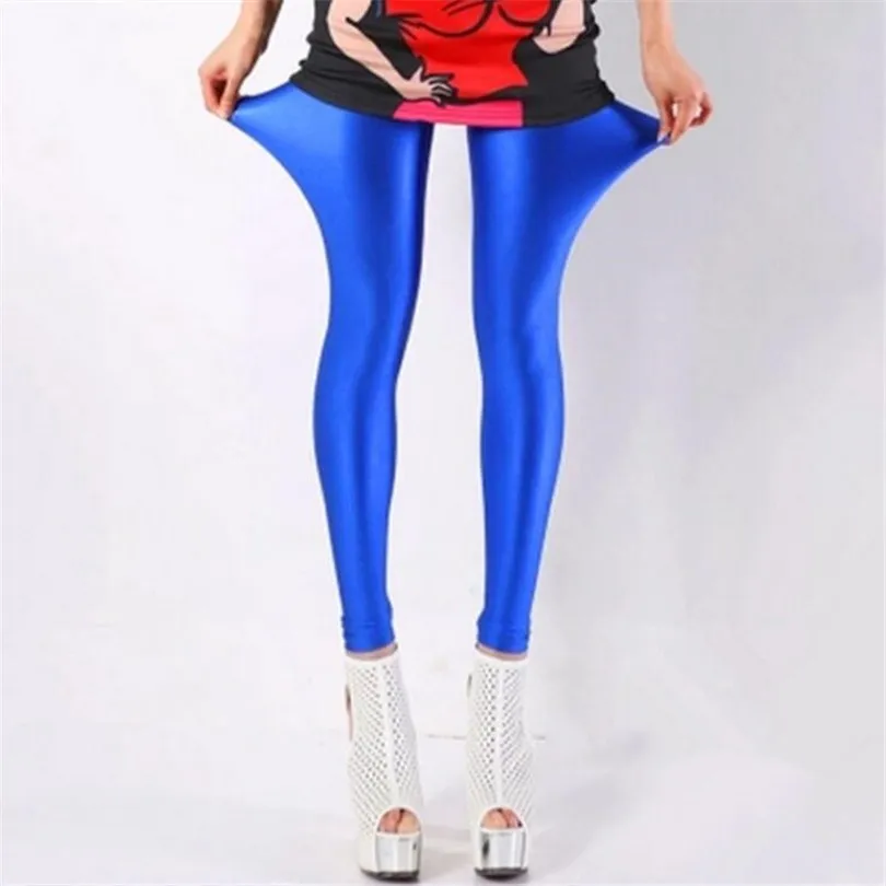 Heißer Verkauf Leggings 2019 Frauen Einfarbig Fluoreszierende Shiny Hose Leggings Große Größe Spandex Shinny Elastizität Casual Hosen