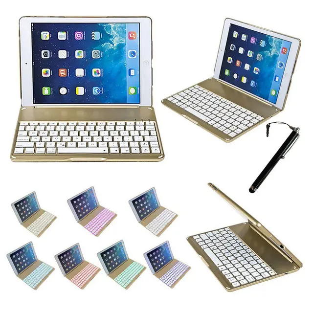 Best Price 2 in 1 Wireless Bluetooth Keyboard Cover For iPad Air 5 Case 9.7inch Fashion Thin Aluminum F8 Aluminium Colorful Backlit Light