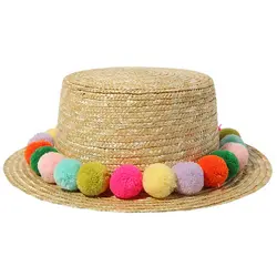 Национальный Ветер прекрасный Цветной гирлянда из шариков Элегантный плоский Топ соломенные шляпы женские путешествия солнцезащитная