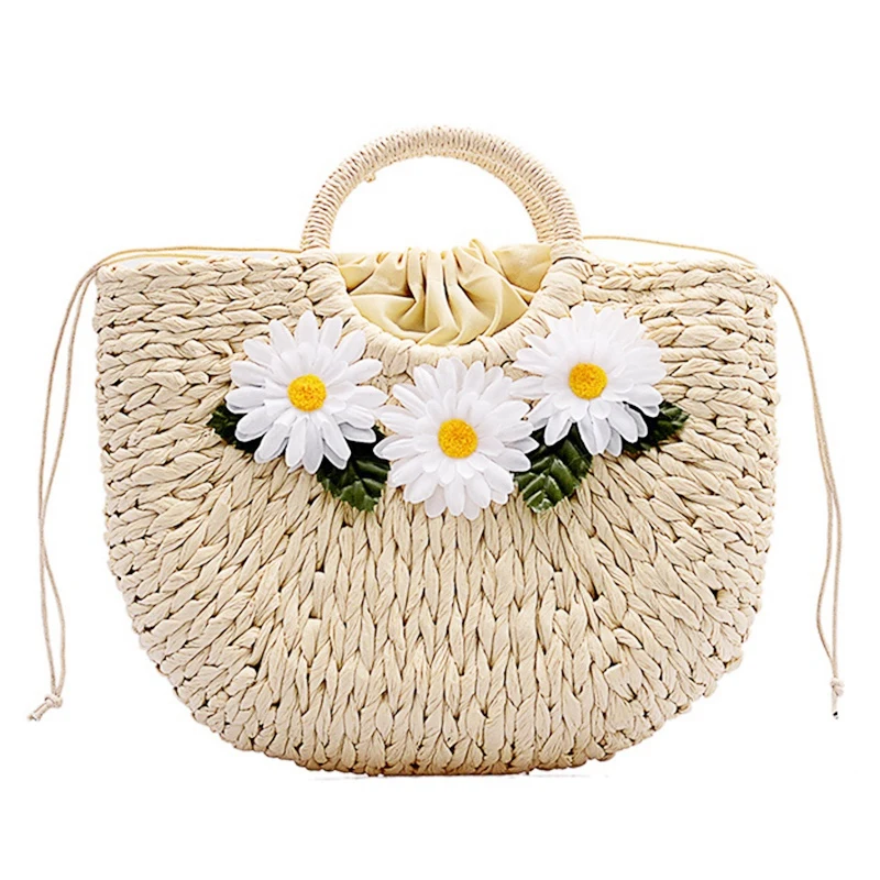 

FGGS-Fashion Little Summer Bag Ladies Woven Straw Handbag Flower Handmade Color Female Beach Bag