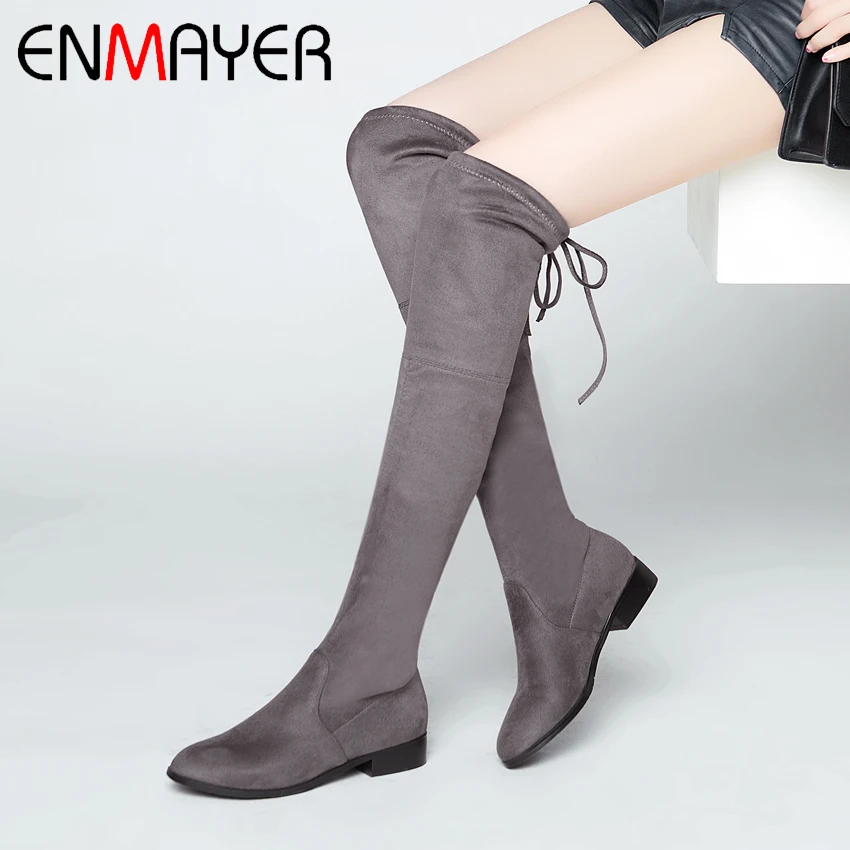 

ENMAYER 2019 New Arrival Women Flock Over-the-Knee Boots Women Basic Round Toe Winter Fashion Women Boots Size 34-43 LY6008