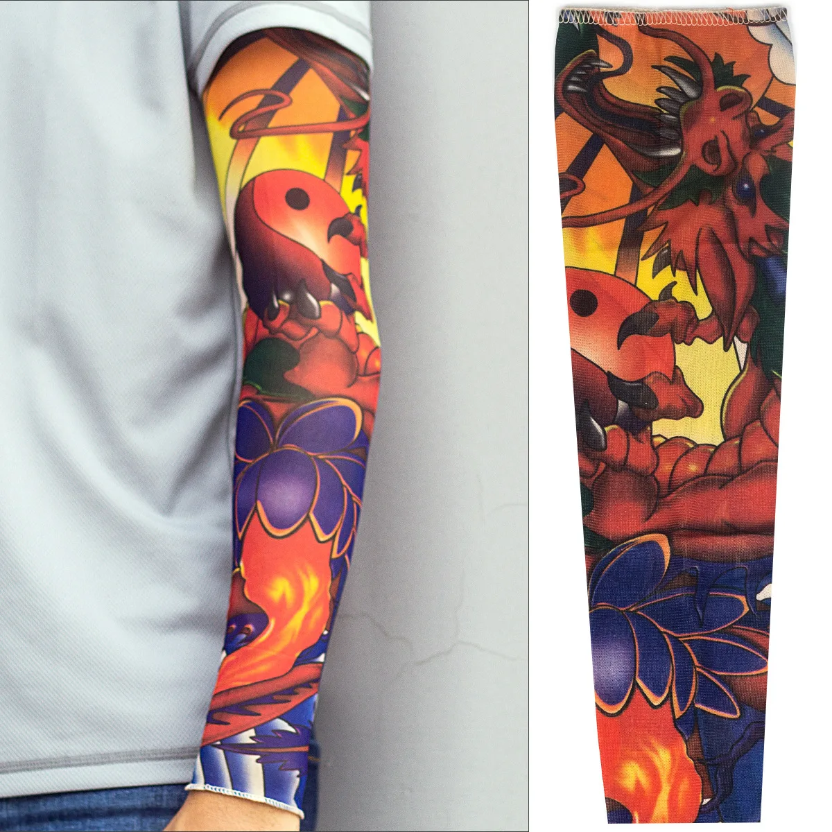 Имитация рукава татуировки(seamed), съемные теплые руки для спорта на открытом воздухе длина рукава 48 см