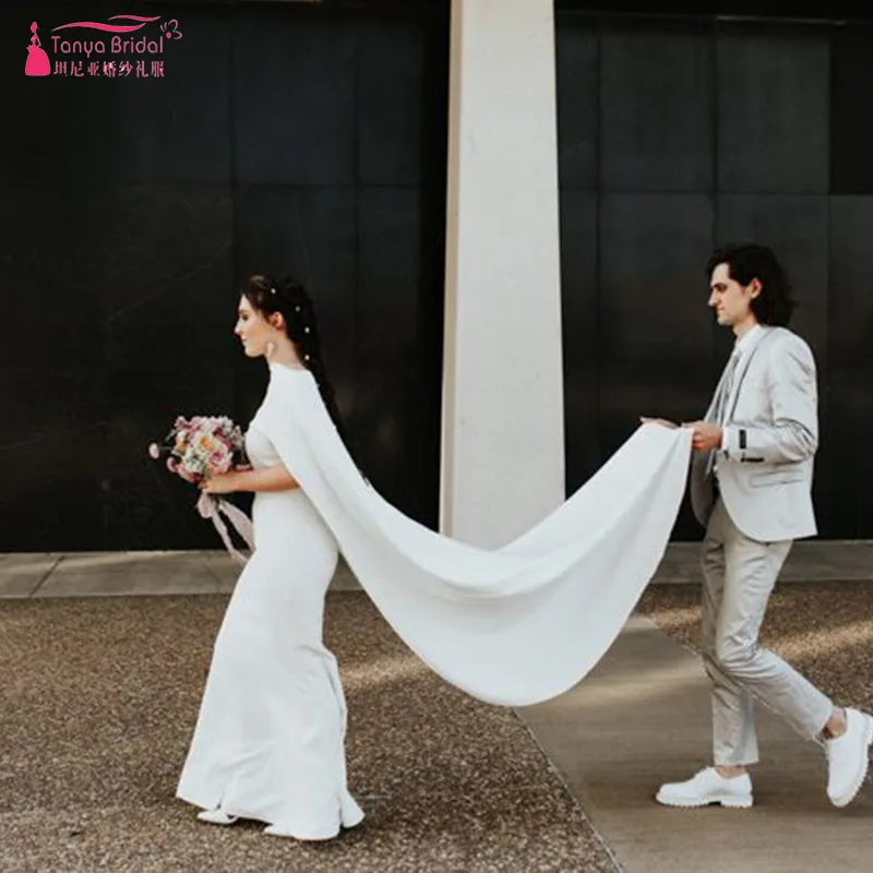 cape sleeve wedding jumpsuit in satin