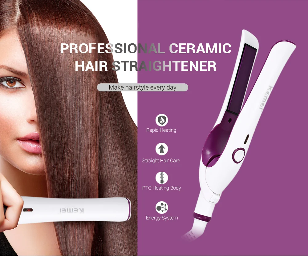 Kemei Professional Mini Hair Straightener Flat Iron Electronic Ceramic