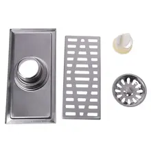 Rectangle Stainless Steel Bathroom Shower Floor Drain Kitchen Waste Grate Baffle 20x10cm