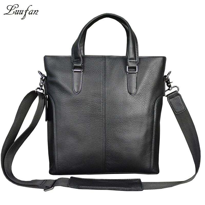 Men's genuine leather tote bag Black A4 cow leather business bag 2 use cowhide shoulder bag handbag for work or go out