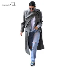 AEL женское необычное шерстяное пальто Зимний шарф воротник Подиум Подгонянная женская одежда серая решетка