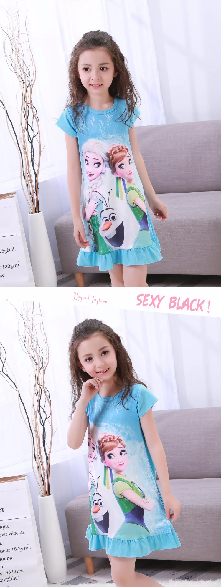 Весенне-летнее милое детское спальное платье с рисунком для девочек ночная рубашка для больших девочек, Пижамы Детская ночная рубашка с длинными рукавами, От 2 до 12 лет