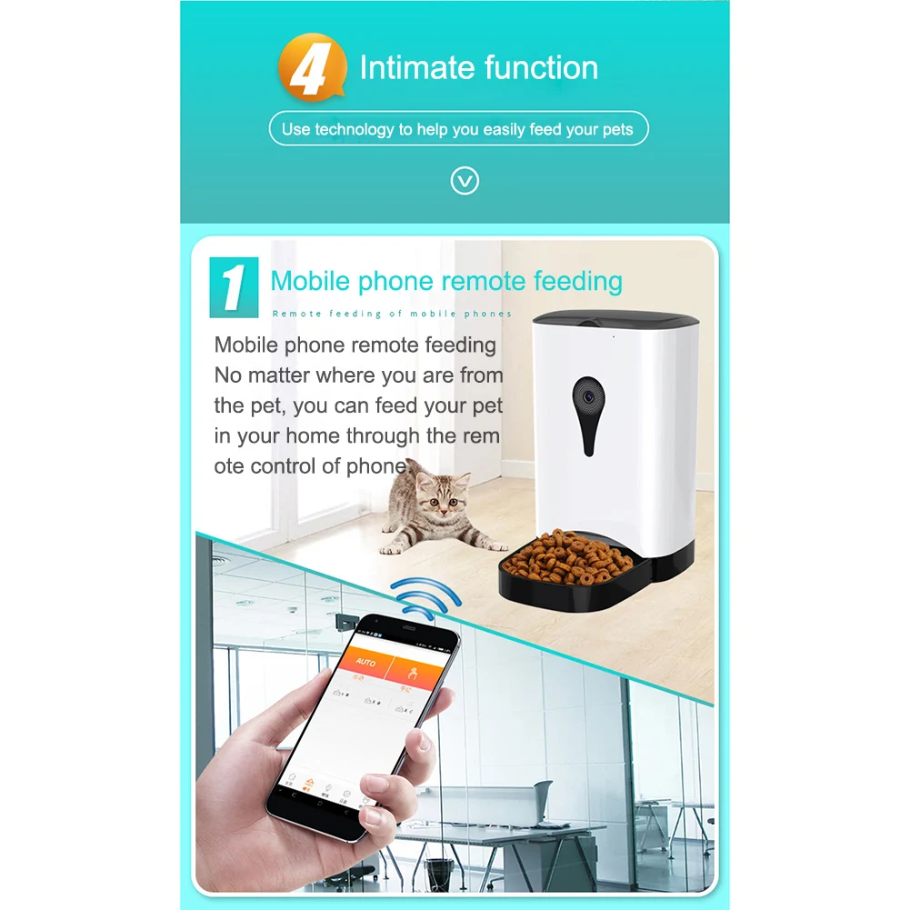 Умный автоматический питатель для домашних животных с Wi-Fi пультом дистанционного управления с видеомониторами перезаряжаемый подходит
