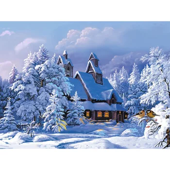 

New mosaic snowy winter full diamond embroidery beads cross stitch round diamond sets unfinished Diamond Mosaic KBL