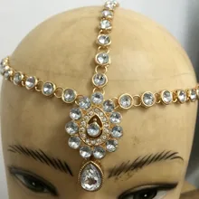 Красивые волосы matha patti ручной работы кундан Камень индийский головной убор
