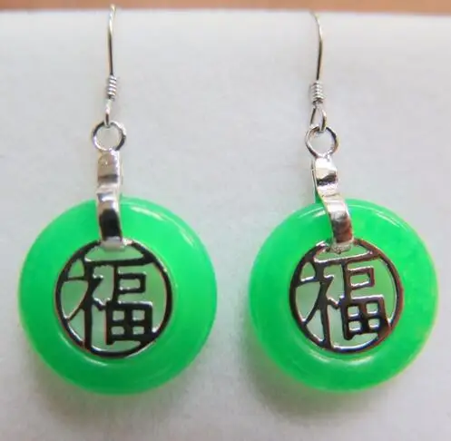 925 Sterling Silver with Heating Circle Green Jade Drop Earrings | Украшения и аксессуары