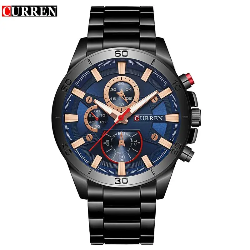 Мужские наручные часы Curren брендовые роскошные золотые черные стальные кварцевые часы мужские модные повседневные деловые наручные часы Relogio Masculino 8275 - Цвет: Black Blue