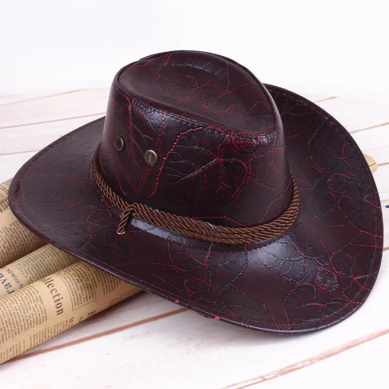 Летняя большая ковбойская шляпа в американском стиле, кожаная соломенная рыцарская шляпа, мужская и женская дышащая шляпа унисекс - Цвет: brown
