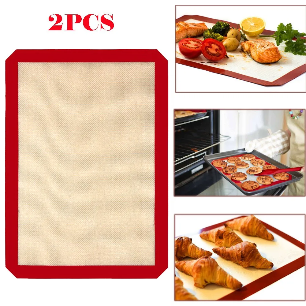 

2PCS Non-Stick Silicone Baking Mat Aluminum Sheet Pan reusable baking mat Tool Cookie Bread Macaroon Biscuit Kitchen Bakeware