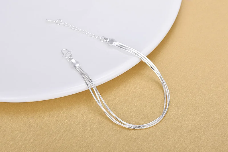 Высокое качество 925 пробы Серебряный тройной слой змея браслет цепочка для женщин модные ювелирные изделия подарки