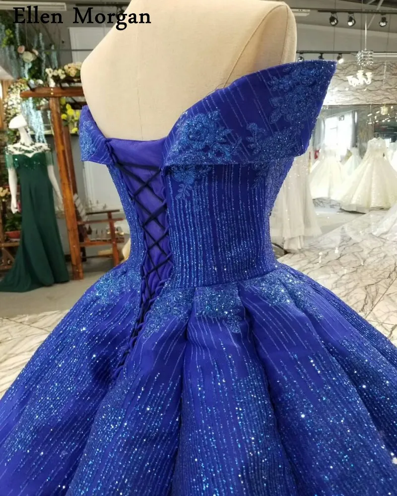Красочные королевские синие вечерние, свадебные платья на заказ сексуальные милые с открытыми плечами длиной до пола блестящие свадебные платья