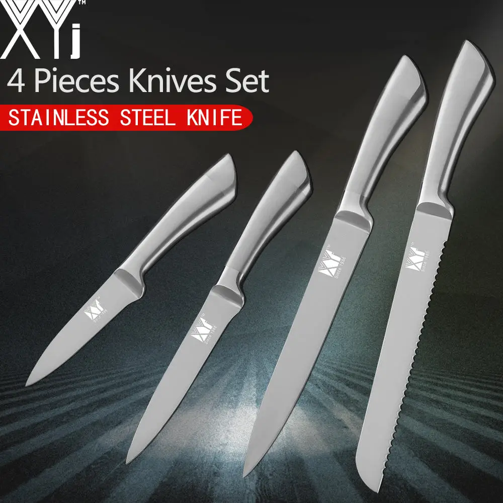 

XYj Kitchen Knives 3.5" Fruit 5" Utility 7" Santoku 8" inch Bread Slicing Chef Stainless Steel Knife With 8 inch Knife Holde