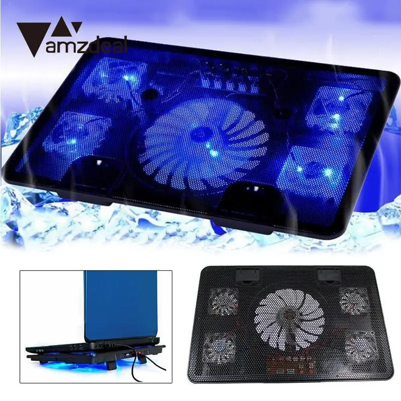 

amzdeal 5 Fans 2 USB Cooler Cooling Pad Base LED Computer Fan Stand For Notebook Laptop Radiator Cooler Fan
