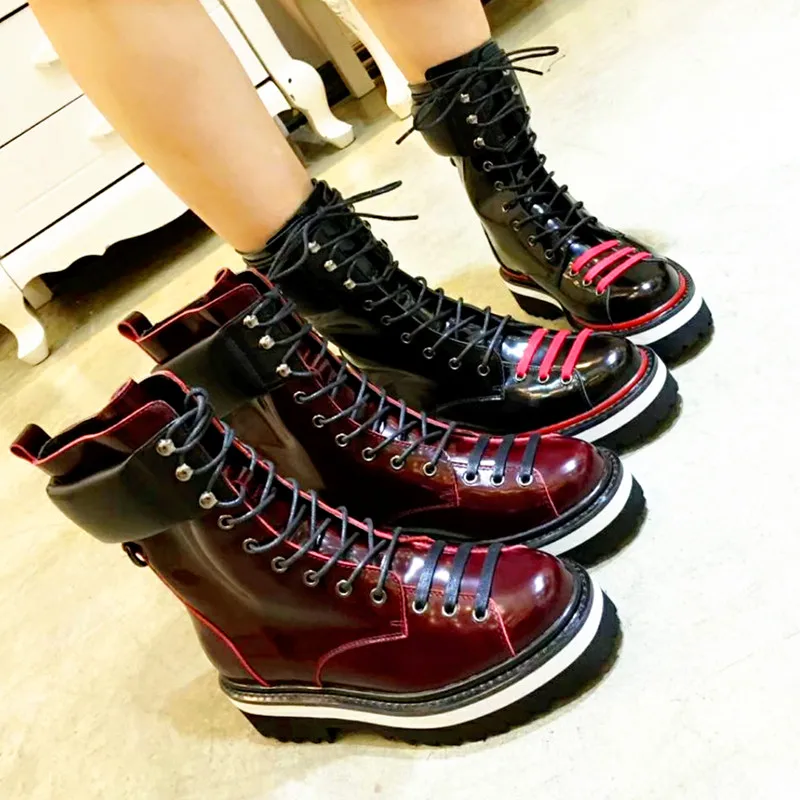 

2019 Hot Brand Women Ankle Boots Front Lace Up Women Shoes Trendy Leather Short Booties Super Star Chic Heels Chaussures Femmes
