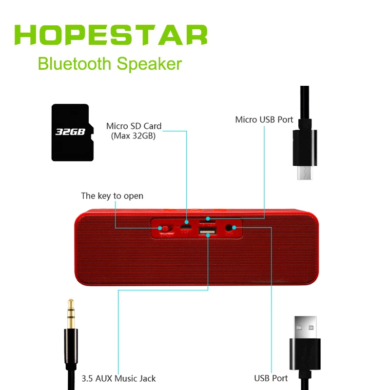 HOPESTAR H13 беспроводной Bluetooth динамик сабвуфер двойной бас стерео Поддержка USB TF AUX FM с зарядным устройством для мобильного телефона