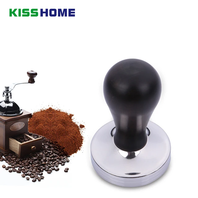 Cheap 304 Stainless Steel Base Black Wooden Handle Tamper Coffee Powder Hammer 51/53/57/57.5/58mm Customized Coffee Accessories