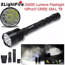 XLightFire 25000 люмен 10x CREE XML T6 5 Режим 18650 супер яркий светодиодный фонарик безопасности и выживания Z1027