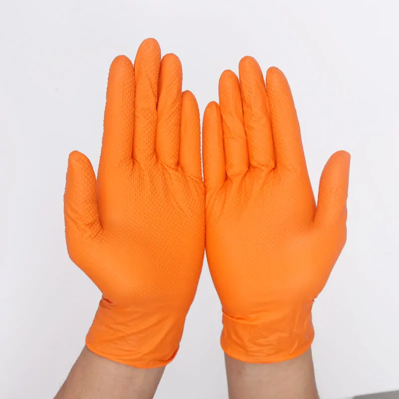 3 пар/лот перчатки для ремонта велосипеда 9 дюймов Одноразовая Нитриловая Перчатка Экстра Толстая пудра Алмазная текстура масло защита рук - Цвет: Orange