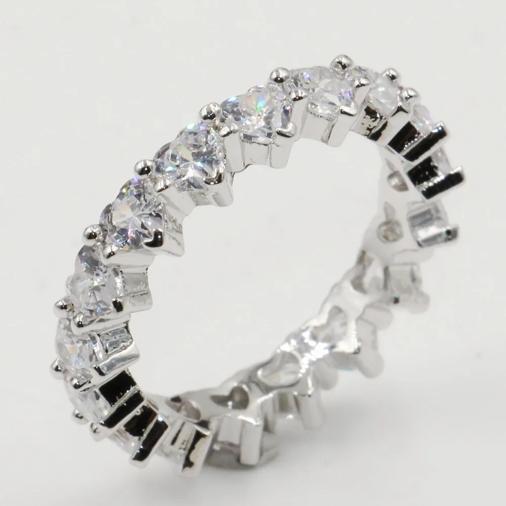 

Rulalei Brand New Luxury Jewelry 925 Sterling Silver Heart Shape White Clear Cute 5A CZ Eternity Women Wedding Band Ring Gift