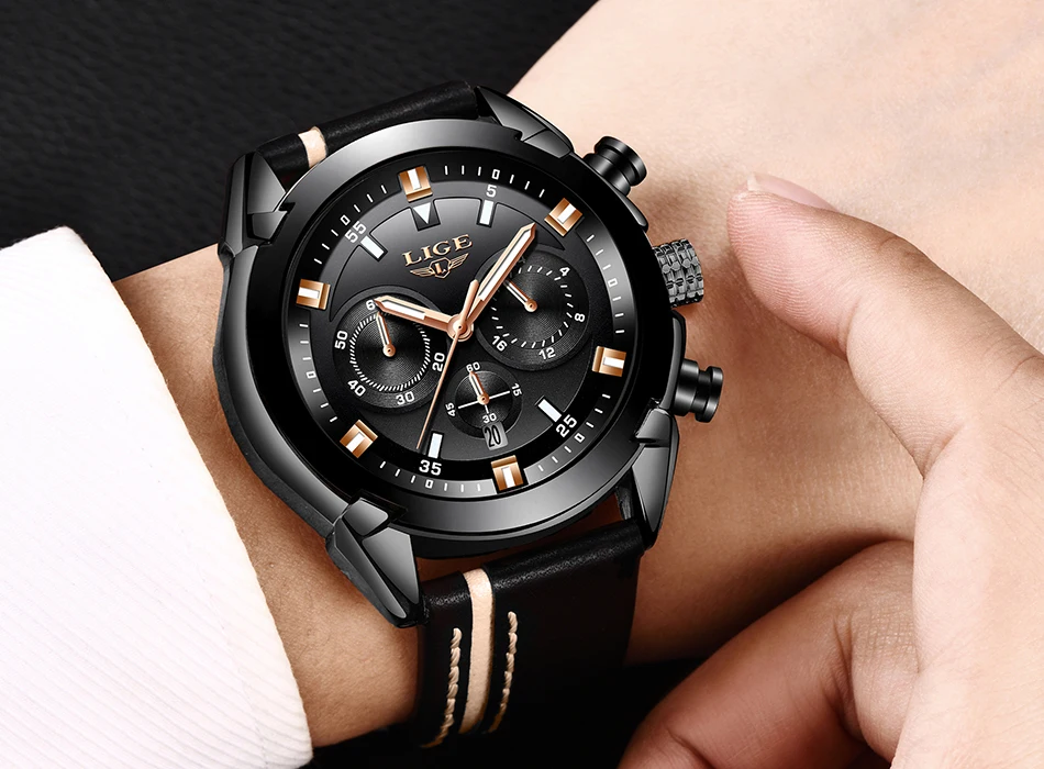 Relojes Hombre Новинка LIGE мужские часы лучший бренд класса люкс водонепроницаемые 24 часа дата Кварцевые часы мужские кожаные спортивные наручные часы