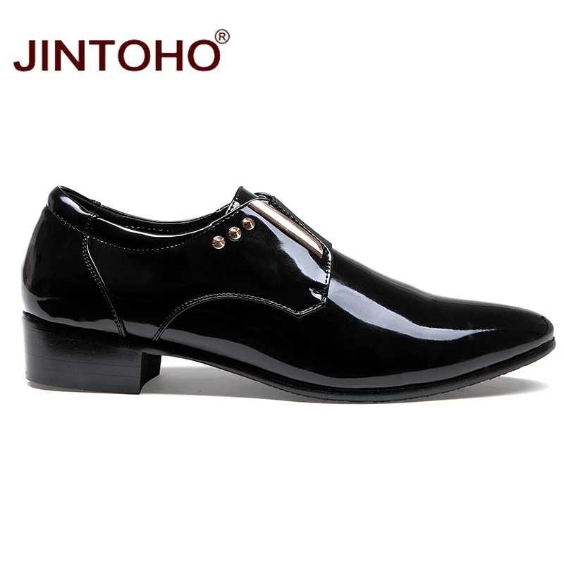 JINTOHO/мужская модельная итальянская кожаная обувь; модные мужские кожаные мокасины без шнуровки; Блестящие деловые мужские туфли; мужские туфли с острым носком