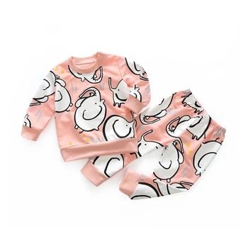 

fashion New Children's Suits Elephant Long-sleeved Shirt and Casual Printed Long Pants Cotton Clothing Two-piece pajamas