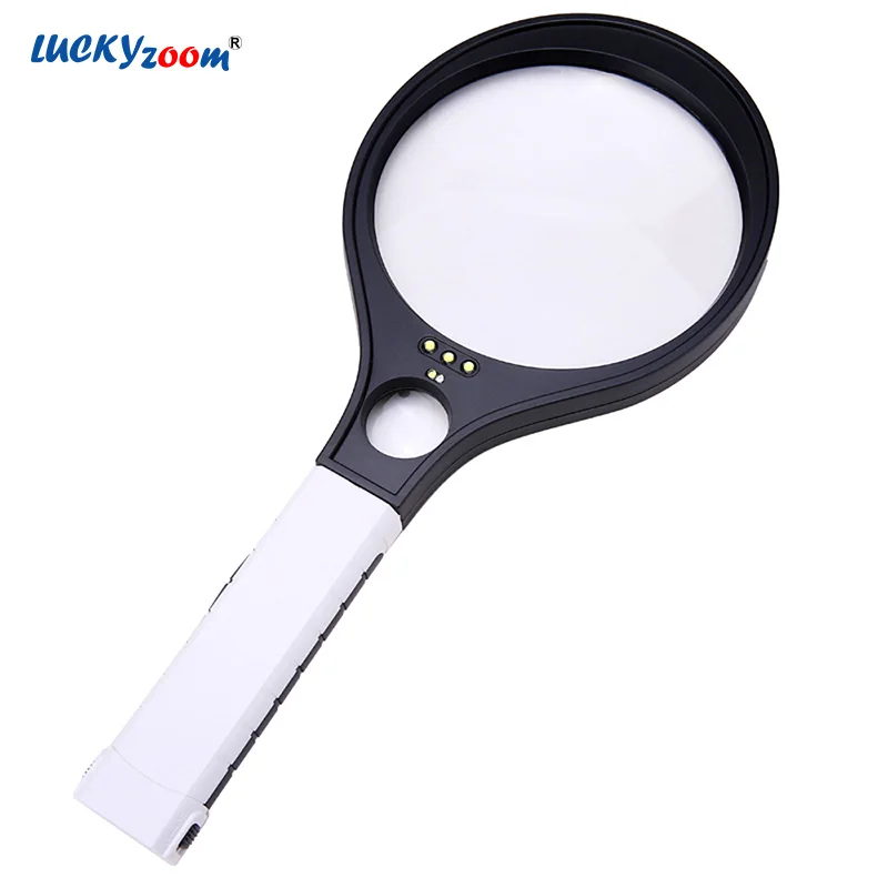 

Luckyzoom Racket Magnifier LED Illuminated Loupe UV Currency Detect Lamp Magnifying Glass 3X 10X Optical Lens Reading Magnifier