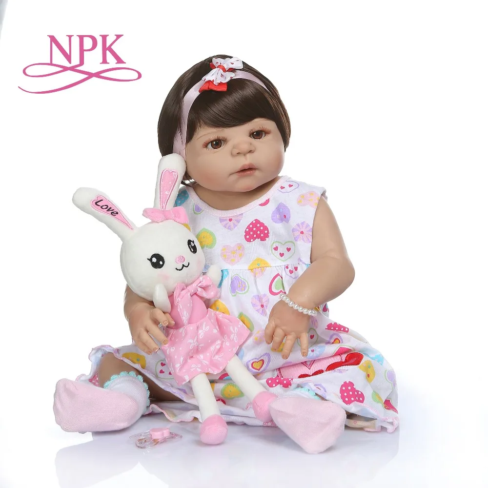 

NPK 56CM newborn bebe doll reborn baby doll in tan skin full body silicone Bath toy lol dolls Xmas Gfit