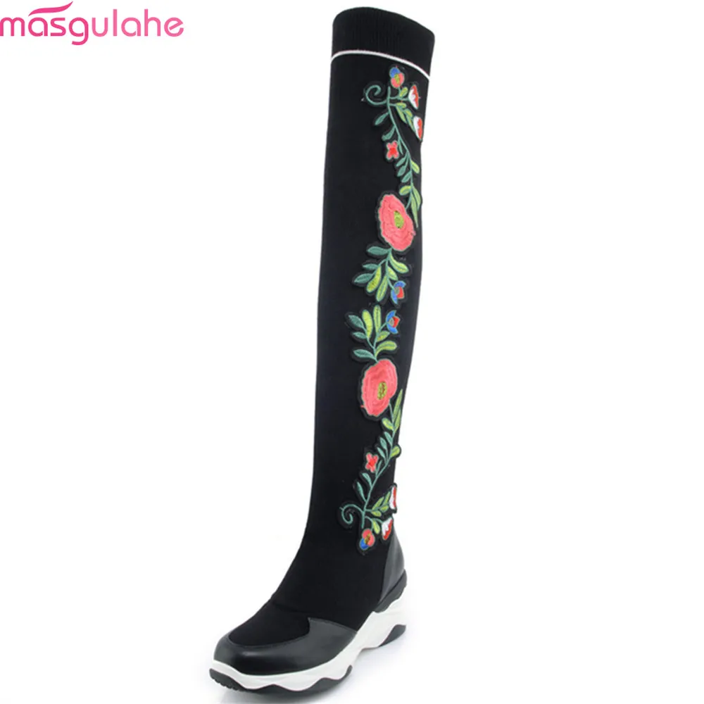 Femmes Confortable Le Laine Noir Cuir Sur Automne En Genou Dames Véritable Hiver Masgulahe Mode Bout Rond Bottes EPxZwcAq