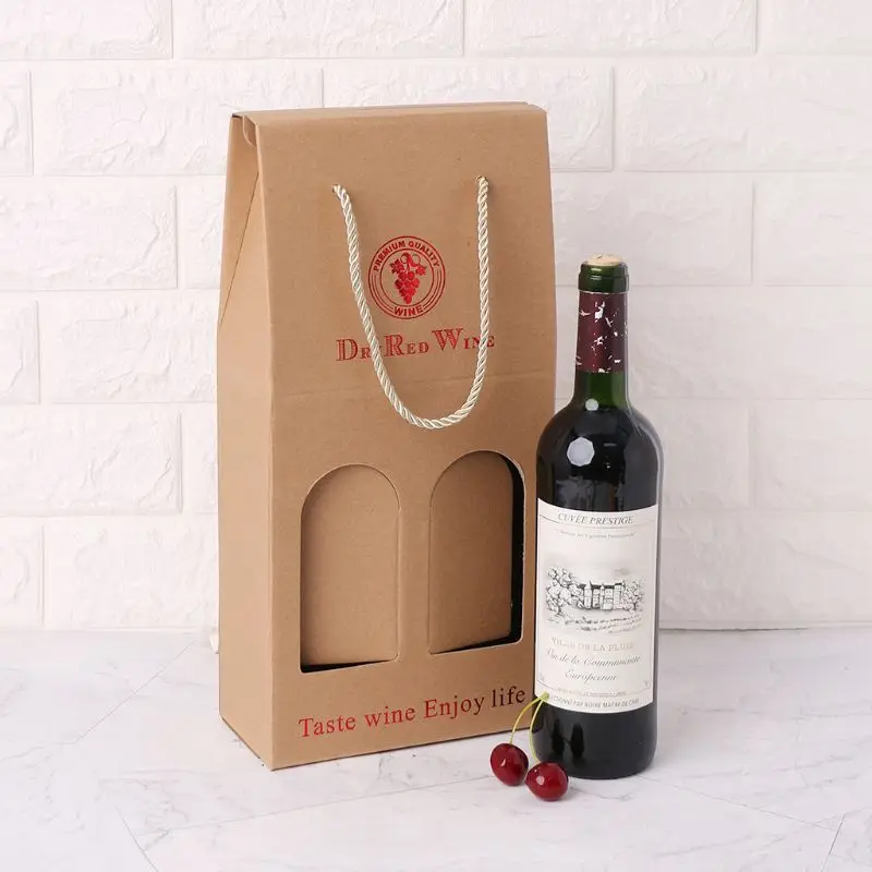 Гофрированная крафт-бумага двойная винная бутылка сумка Перевозчик подарочная упаковочная коробка держатель спирта