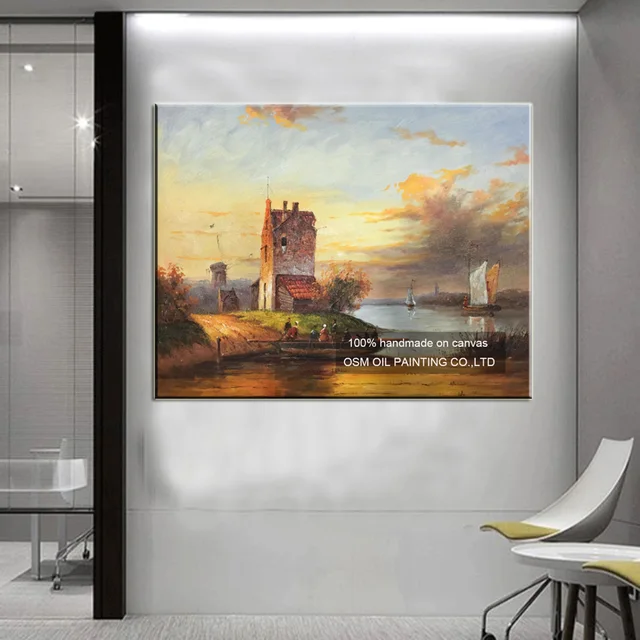 online shop hand painted classical landscape boat oil painting wall