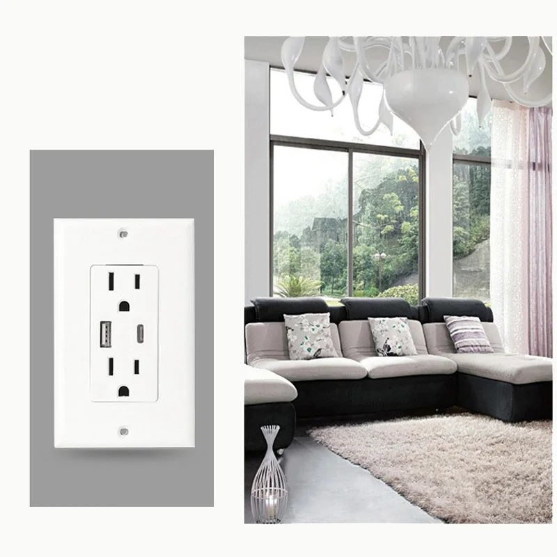 

USB Charger Outlets Panel Easy installation DIY Phone Tablets 110 125V Indoor Office Home Bedroom Wall Mounting