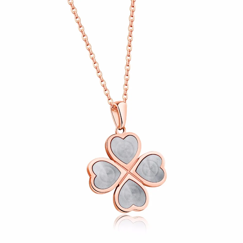 Cute Clover Necklace For Woman Hearts Pendant Design Rose Color