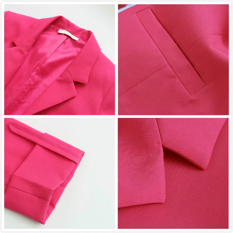 2019 Chic Pink Women Jacket Blazer Solid Notched Collar Pockets Office Ladies Blazers Wear Coat Female Slim Outerwear Tops