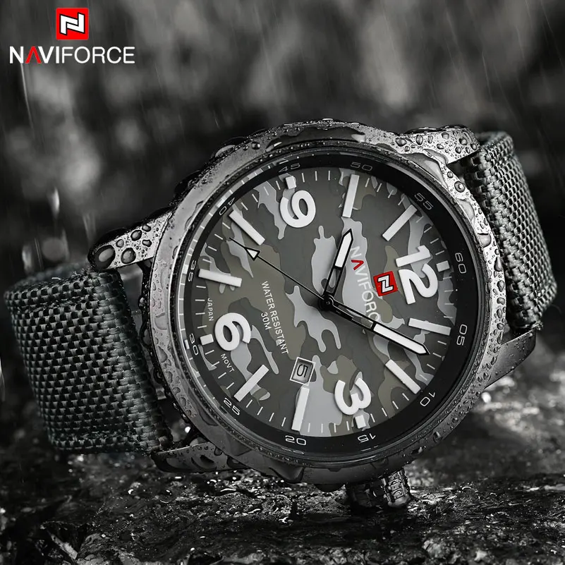 NAVIFORCE модные брендовые мужские спортивные часы Камуфлированные штаны милитари
